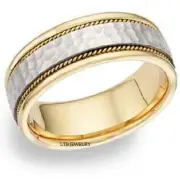950 PLATINUM & 18K YELLOW GOLD MENS WEDDING BAND RING HAMMERED FINISH 8MM