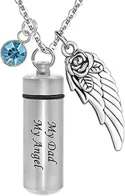 DOTUIARG My Dad My Angel Cremation Urn Necklace, Women Men Stainless Steel Chain/Black Memento Jewelry, Ashes Keepsake Birthstone Pendant