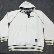 NEW Friendly Sweatshirt Mens XXL White Full Zip Hooded Ribbed Hem Cuffs Peace