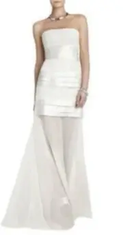 BCBG Maxazria White "Shadie" Lace-Blocked Strapless Dress Sz 6