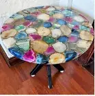 21" Round Mix Agate Stone Coffee Table Top Stunning Agate Centerpiece Home Decor