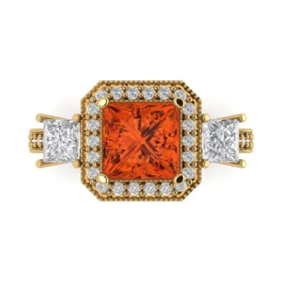 3.1Ct Princess Cut Red Gemstone Solid Gold Engagement Promise Statement Ring