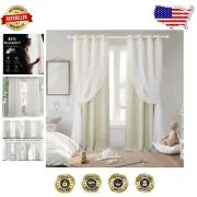 Modern Beige Blackout Curtains with Grommet Top & White Sheer Panels - 2 Pack