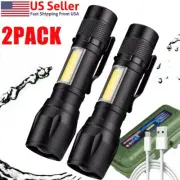 2 PACK LED Flashlight Rechargeable USB Tactical Torch Waterproof Outdoor Lamp