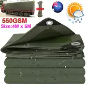 4x5m UV Heavy Duty Tarps 550GSM Tarpaulin Waterproof Camping Tent Sun Cover Army