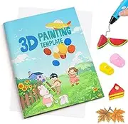 SONGTIY 3D Printing Drawing Book, Reusable Colorful 40 Patterns Thick Paper Template with a Clear Plate, Painting Graffiti Template for Pen Kids DIY Gift (Cute Childhood)