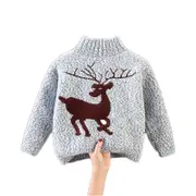 Nevenka Baby Boys Girls Sweater Reindeer Print Turtleneck Knitted Pullover-Blue