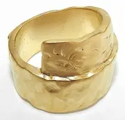 Yellow Gold 24K Plated Hammered Effect Scroll Band Ring Size 8 Israel Artisan