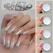 Women White Chrome Powder Nail Glitter Semi Permanent Gradient Color Manicure