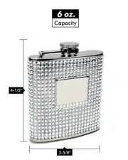 x2 6oz Hip Flask Silver Crystal Rhinestone (2 PACK)