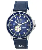 Bulova Marine Star Open Heart Blue Dial Automatic Diver 96A291 200M Mens Watch