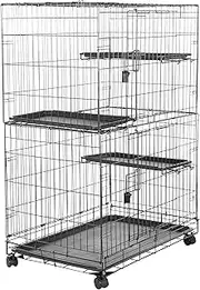 Amazon Basics 3-Tier Wire Cat Cage Playpen Kennel, Large, 91.44 x 55.88 x 129.54 CM, Black