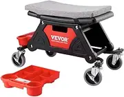 Mechanic Creeper Stool, 300lb Capacity, Rolling Shop Seat with Tool Trays, 4-inch Casters