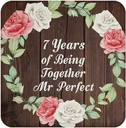[Designsify] Gifts, 7th Anniversary 7 Years of Being Mr Perfect, Drink Coaster A Mat Wipe-Clean Non-Slip Non-Skid Cork Back, for Birthday Mom Dad Parents Fathers Mothers Day Party, to Men Women Him Her