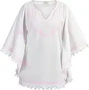 [ALARY] Women's Poncho 15826564-AL01, White Pink, L Sweater, 42, White/pink, Large