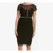 Aidan Mattox Black Ivory Illusion Beaded Cocktail Party Dress NWT 10