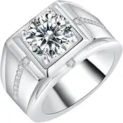 [TUSRORSU] 2 Carat Moissanite Rings for Men D Color VVS1 Moissanite Diamond Wedding Bands 925 Sterling Silver Round Cut Moissanite Engagement Rings with Certificate