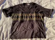 sass and bide Black Gold Embroidered Oversized Tee Rolled Sleeve Small