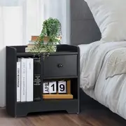 Oikiture Bedside Tables End Table (Black)
