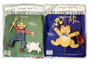 New Plastic Canvas Jumping Jack Pull Toy Kits Cat & The Fiddle and Farmer & Pig