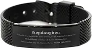 [Generic] Stepdaughter Black Shark Mesh Bracelet Inspirational Psalm 145:18-19 Gifts for Her Birthday, Christmas, Graduation, Veterans Day, Small, Silver Plated Zinc, Cubic Zirconia