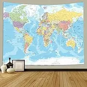TOMOZ World Map Tapestry Wall Hanging for Kids Student, World Map with Countries and Major Cities Tapestry Educational Tapestry for Bedroom Living Room Dorm Home Decoration 80 x 60Inch