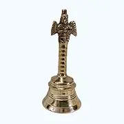 Brass Bell for Temple Bell Ghanti 5 inch Brass Pooja Bell with Garuda Statue on Top, Jingle Bell for Christmas Sweet Sound Hand Call Bells, Religious Hindu Decorative Spiritual Decor