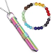 Mindful Breathing Necklace with Crystal Gemstone Chakra Bracelets, Stainless Steel Anxiety Necklace, Stone Beads Healing Bracelets for Women Men, Meditation Tool Quit Smoking (Stainless Steel)