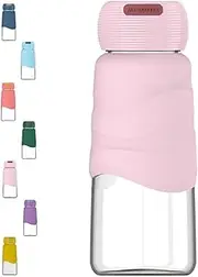 HENGFEI Borosilicate Glass Water Bottle 300ml with Silicone Sleeve. Small Glass Drink Bottle for Coffee, Milk and Juice (Pink)