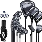 Men's Left-Handed Golf Club Complete Set, Carbon Shaft, Black, Regular Flex, 3 Wood + 7 Irons + 1 Putter + 1 Iron Wood + Ball Bag (12 + Bag), Target Audience: Left-handed Men Golfers