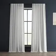 [HPD Half Price Drapes] Premium Heavy Faux Linen Curtains for Living Room (1 Panel), 50W x 96L Light Filtering Curtains 96 Inches Long Window Curtains for Bedroom, Rice White