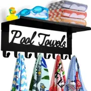 Pool Towel Racks with Shelf 8 Hooks for Bathroom Wall Mount Holder Carbon Steel