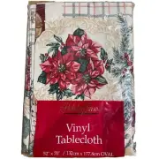 Holiday Time Rectangle 52 X 70 Thin Vinyl Christmas Poinsettia Tablecloth New
