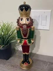 Winter Wonder Lane 14.3" Green & Red Nutcracker LED Musical Decor