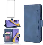 [Asuwish] Compatible with Samsung Galaxy A51 5G/A 51 5G UW Verizon Wallet Case and Tempered Glass Screen Protector Card Holder Credit ID Slot Flip Leather Phone Cover for 51A G5 S51 Women Men Blue