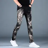 在飛比找ETMall東森購物網優惠-韓版潮流印花彈力修身春秋牛仔褲