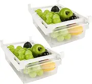 YAYODS 2PCS Fridge Organisers, Pull-out Fridge Drawers with Adjustable Slide Rail, Under Shelf Fridge Storage Drawers, Fridge Organiser Drawers for Fruit Vegetables Egg and Meat