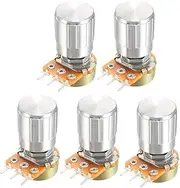 uxcell® 5Pcs 100K Ohm Variable Resistors Single Turn Rotary Carbon Film Taper Potentiometer with Knob