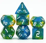 Epic forge 7 Resin Dice in Box - Green and Blue with Sequins