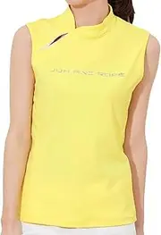 [JUN & ROPE] Jun Andrope Women's Golf Shirt, UV, Cool Touch, Silver Logo Slit Pullover, Yellow (80), S