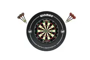 Winmau Blade 6 DUAL CORE Dart Board + Black Printed Dartboard Surround + Darts