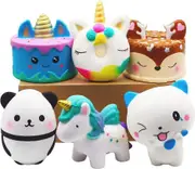 6 Pcs Squishies Toy Jumbo Slow Rising Unicorn Horse,Cake,Unicorn Donut,Panda,Spoon Cat Set for Kids Party Favors Stress Relief Toys