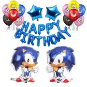 25pcs Sonic Foil Balloon Set - Self Sealing Helium Balloons - Kids Children Birthday Decoration