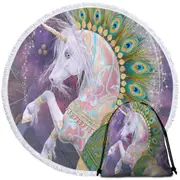 Soraya the Magical Indian Peacock Unicorn Round Beach Towel