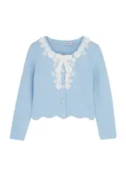 Self-portrait Kids Embellished Crochet Ribbed-knit Cardigan - Blue Light - 7-8Y (7 Years) 7-8Y (7 years)