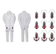 New Born Baby Boy Communion Formal White Suit Silver Virgin Mary on Stole Sm-20
