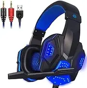 Gaming Headset, Gaming Headphones with Microphone, Switch -Headset with Microphone,Noise Cancelling,LED,Soft Earmuffs,Surround Sound, Kids Headphones(Blue)