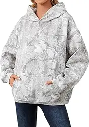 [DURUNUL] Women Camo Hoodies Maple Leaf Oversized Fleece Hooded Sweatshirt Loose Long Sleeve Pullover Top with Pocket Couple
