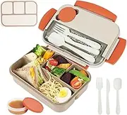 Puraville BPA-FREE Bento Lunch Box for Kids Toddlers Adults,1300ML Microwavable Leak-Proof Bento Box with 4 Compartments for Work,School,Picnic，Beige