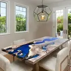 Custom Olive Blue Epoxy River Dining Table Top | Handmade Live Edge Table | Uniq